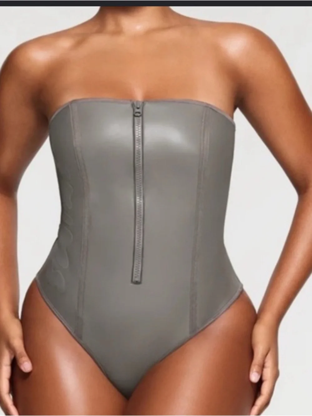 SKIMS Gray Strapless One-Piece with Front Zip